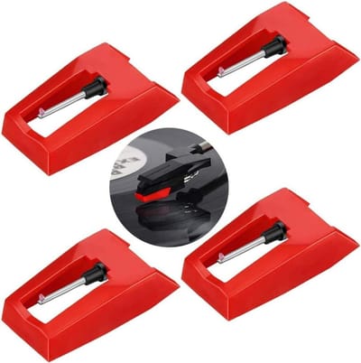 Platenspeler reservenaald - Naald - 4 stuks - Vervangingsnaalden voor Viny - Premium Platenspeler Naald - universele draaitafelpinnen - Geschikt voor vinylplatenspelers- fonografen - Rood