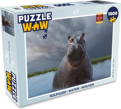Puzzel Nijlpaard - Water - Wolken - Legpuzzel - Puzzel 1000 stukjes volwassenen