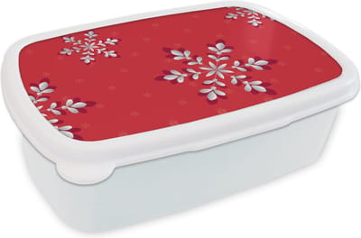 Broodtrommel Wit - Lunchbox - Brooddoos - Patronen - Kerst - Zilver - Planten - 18x12x6 cm - Volwassenen