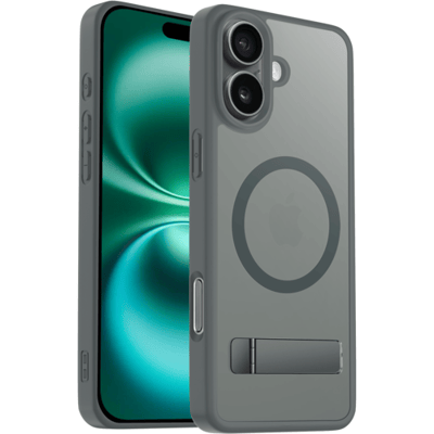 Coverzs Luxe Magnetische Matte Siliconen Hoesje met Standaard Geschikt voor iPhone 16 Plus – Grijs, Slank en Schokbestendig