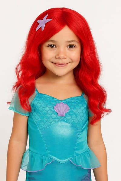 Joya Kids® Zeemeermin Pruik Rood | Pruik Kinderen Lang Rood Haar met Ster | Meisjes verkleedpruik Mermaid