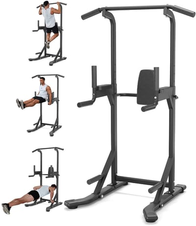 RosaBloom Pull up bar - Pull up station - Power Tower - Dip bars - Verstelbaar - Vrijstaand - Ergonomisch gevoerde armleuningen en rugleuning - Zwart