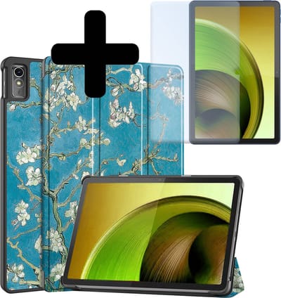 Hoes - Geschikt voor Lenovo Tab M10 5G - Met Screenprotector - Trifold Bookcase - Hard Cover - Hardcover Book Case - Tablet Hoesje - Bloesem