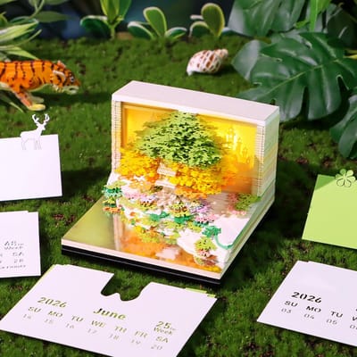 3D Notitieblok Kalender 2026: Tijdblok Kunstwerk voor Bureau Decoratie en Cadeau