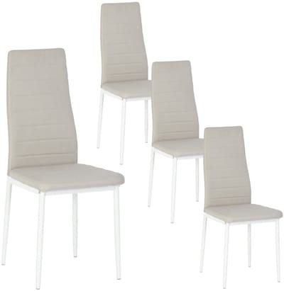 EGGREE Eetkamerstoelen set van 4 - keukenstoel comfortabele gestoffeerde stoel met stof - rugleuning - metalen poten eettafelstoel eetkamerstoelen zitting - beige