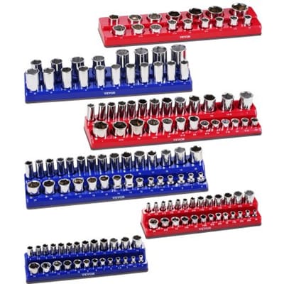VEVOR Doppenbak-organizerset, 6 stuks 1/4-inch, 3/8-inch en 1/2-inch SAE-doppenbakken, geschikt voor maximaal 143 standaard en diepe doppen (doppen niet inbegrepen)