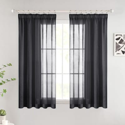 Unyqoos ® Moderne Transparante Korte Raamgordijnen met Plooiband voor Diverse Kamers, Set van 2 Stuks, Zwart, 140 x 145 cm
