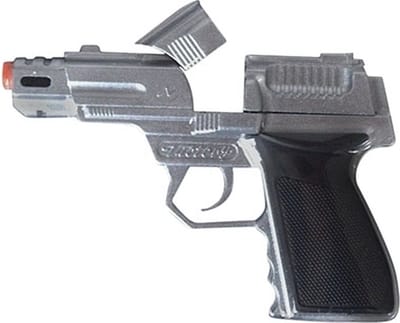 Speelgoed pistool - zilver - 15 cm - geschikt voor 8 shots plaffertjes - verkleedaccessoires - plaffertjespistool