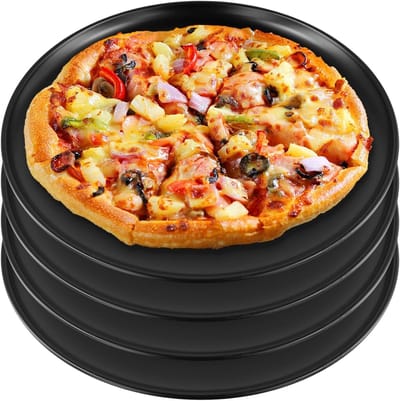 4 Pack 30 cm RVS Ronde Pizza Bakplaten voor Oven, Ideaal voor Bakken en Serveren van Pizza's, Zwart