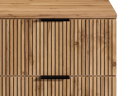 Vente-unique Geribbeld zwevend meubel onder wastafel met nissen - Licht naturel - L80 cm - MADELA