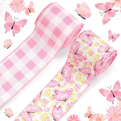 Dailygoods- Bloemenlint Retro-look - Decoratielint - Geschenkverpakking - Bruiloft - Verjaardagsfeest - 2 Rollen 15 Meter