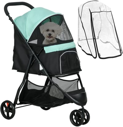 Hondenbuggy - Vervoer hond - Opvouwbaar - Parkeerrem - Opbergruimte - Blauw/groen