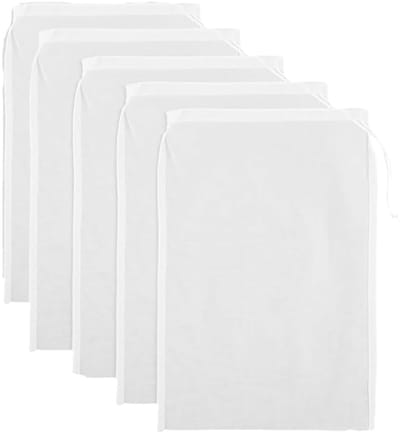 Dailygoods- Filterzakken 5 stuks - Wasbare Zeefzak - Nylon Gaaszak - Trekkoordkaasdoeken - 300 Mesh - 20x30 cm, Veilig Materiaal - Notenmelkzak