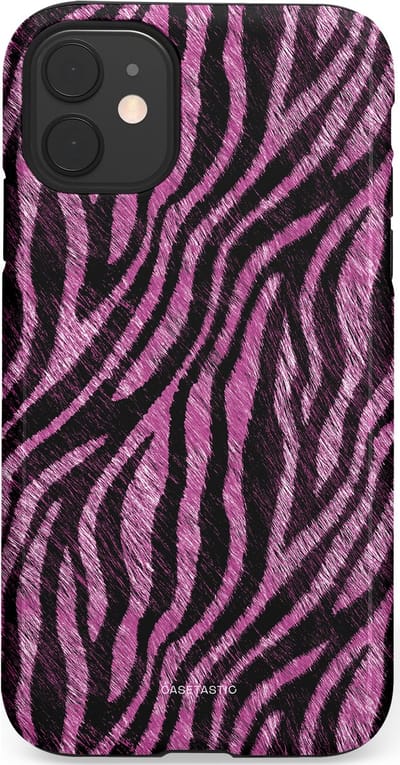 Casetastic hoesje geschikt voor Apple iPhone 11 - Dubbellaagse bescherming - Roze Paarse Zebraprint - Fashion Case - Zwart Lila