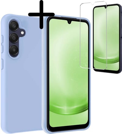 Hoesje Met Screenprotector - Geschikt voor Samsung Galaxy A25 - Sterk & Shockproof - Back Cover - Siliconen Case - Telefoon Hoes - Lichtblauw
