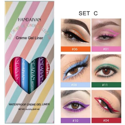 6 Stuks Gekleurde Eyeliner Set Waterdichte Eyeliner Potlood Langhoudend Matte Glitter Eyeliner Make-up Cosmetica