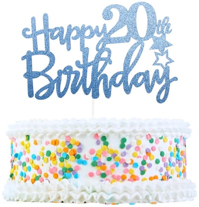 Dailygoods- Taarttopper Voedselveilig - Taartdecoratie Set - Duurzaam - 20e Verjaardag - Blauw - Afmeting 15 x 10,5 cm