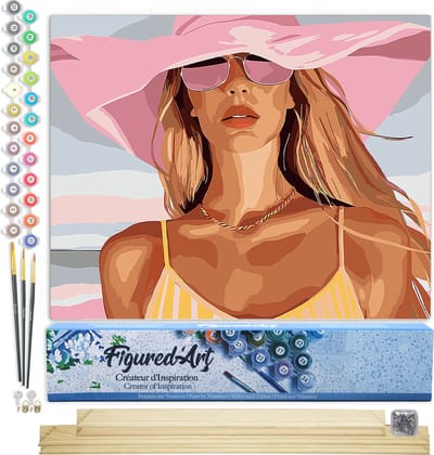 Figured'Art Schilderen op Nummer Volwassenen canvas Zonovergoten charme- Handwerk acrylverf Kit DIY Compleet - 40x50cm met DIY houten lijst