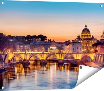 Gards Tuinposter Engelenbrug in Rome bij Zonsondergang - 80x60 cm - Tuindoek - Tuindecoratie - Wanddecoratie buiten - Tuinschilderij