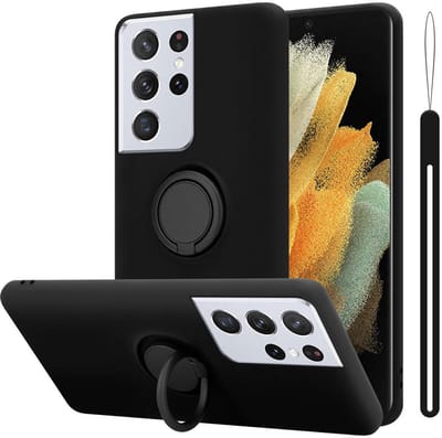 Cadorabo Hoesje geschikt voor Samsung Galaxy S21 ULTRA in LIQUID ZWART - Beschermhoes van flexibel TPU silicone Case Cover met ring