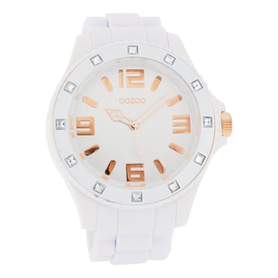 OOZOO Timepieces - Witte horloge met witte rubber band - C4337