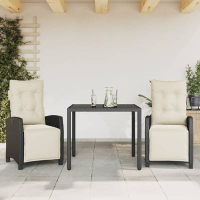 vidaXL - 3-delige - Tuinset - met - kussens - poly - rattan - zwart