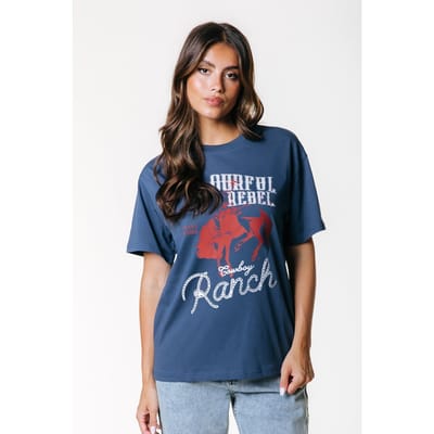 Colourful Rebel Cr Ranch Loosefit Tee Denim Blue Maat: XS | Tops Outlet | Dames | Blauw