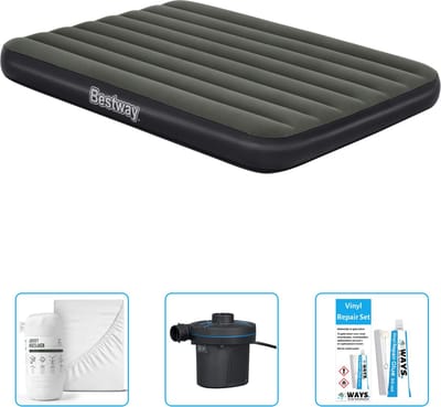 Bestway luchtbed - Twijfelaar- 137 x 191 x 25 cm - Groen - Inclusief Hoeslaken - Pomp en Reparatieset
