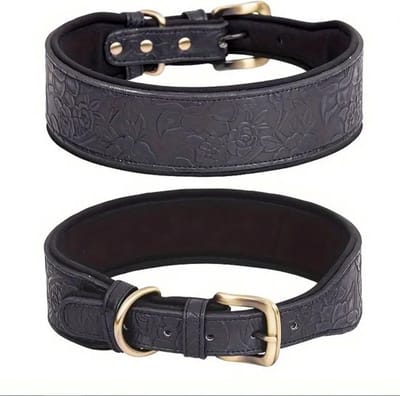 Honden halsband Leer - Luxe Honden Halsband Leer - Zwart maat L - Zwarte halsband hond leer - Petshop Seven