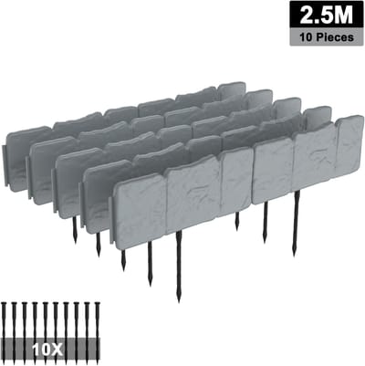 Froadp 2,5M Gazonrand, kunststof bloembedrand, gazonrand, gazonrand, maaikant, palissade, tuinbed, eenvoudig inslaan, stabiel, flexibele gazonbegrenzing, tuin, decoratief, grijs
