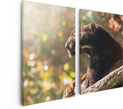 Artaza Canvas Schilderij Tweeluik Zwarte Panter Vanaf De Zijkant - 80x60 - Foto Op Canvas - Canvas Print