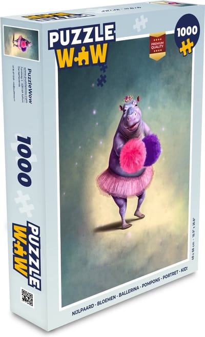 Puzzel Nijlpaard - Bloemen - Ballerina - Pompons - Portret - Kids - Legpuzzel - Puzzel 1000 stukjes volwassenen