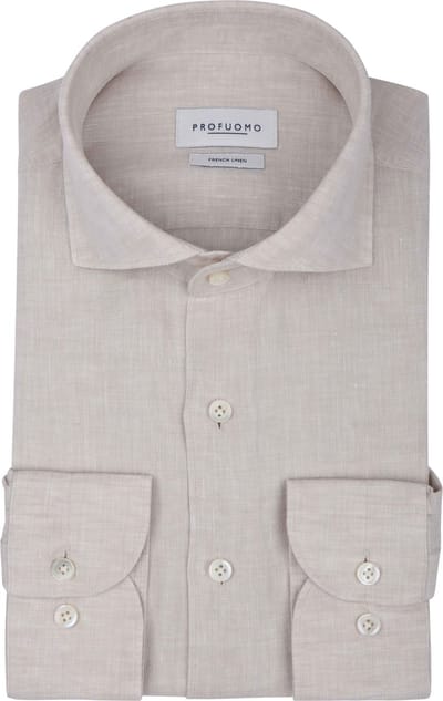 Profuomo Overhemd Linnen Sand - Maat 37 - Heren - Overhemden Casual