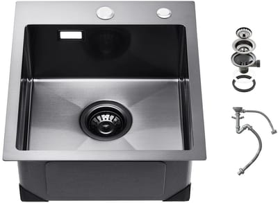Archi RVS Werkstation Spoelbak - Wasbak - 40 x 45 cm – Roestvrijstalen Inbouwspoelbak – Met Nano Black Finish en X-Afvoer – Zwart