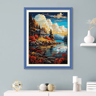 DIY kruissteekborduurpakket/Zonsondergang/gedrukt kruissteekpatroon borduurpakket (frame niet inbegrepen) 40*50CM