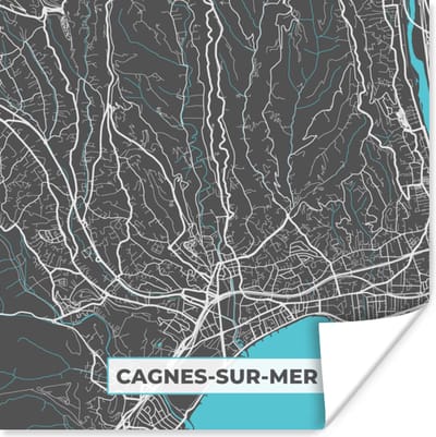 Poster Cagnes-sur-Mer - Frankrijk - Plattegrond - Kaart - Stadskaart - 100x100 cm XXL