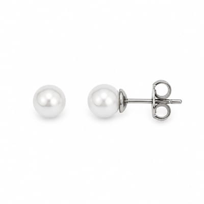 House of Jewels - Witte Parel Oorknoppen / Oorbellen - Edelstaal - 6mm