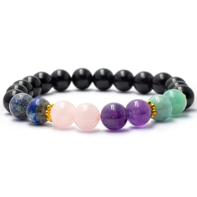 Bixorp Gems Lapis Lazuli + Rozenkwarts + Amethist + Amazoniet + Onyx Edelstenen Armband - 8mm / 18cm - Om & Om Edelsteen Kralenarmband