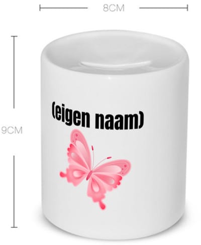 Akyol - roze vlinder met eigen naam Spaarpot - Vlinder - dieren liefhebber - iemand die houdt van vlinders - verjaardag - cadeau - kado - geschenk - 350 ML inhoud