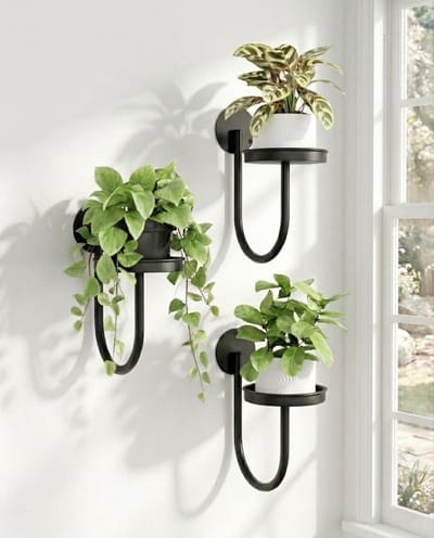 Hangende Plantenbakken voor Binnen - Wandplantenhanger voor Kamerplanten - Vensterplantenplank met Hangsysteem - Decoratieve Plantenhouder voor Kamerdecoratie - Zwarte Set van 3 Stukken