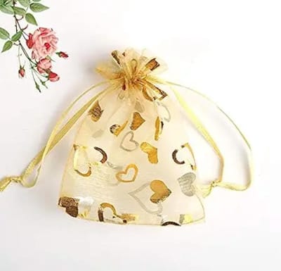 Organza zakjes - Mooi - 11 x 15 cm - 25 stuks – Prachtig – Delicaat – Snoep – Sieraden – Kleine cadeautjes – Decoratie – Feesten – Geschenkjes – GOUDEN MET HARTJES- R 11x15 Cadeauverpakking