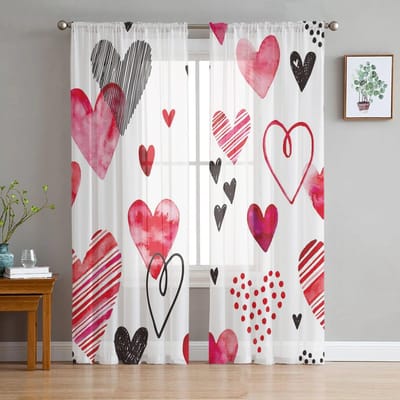 Liefde Graffiti Stippen Tule Gordijnen voor Slaapkamer Hal Woonkamer Decor Chiffon Gordijn voor Balkon Keuken Huis Gordijnen 135W x 114H(cm) white