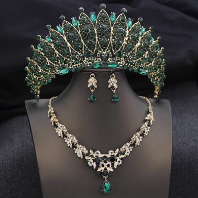 Royal Queen Champagne Tiara's en Kronen Bruidssieradensets voor Vrouwen Bruiloft Kroon en ketting oorbellen Tiara Set Accessoires black
