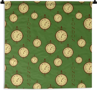 Wandkleed - Wanddoek - Londen - Vintage - Klok - Patroon - 180x180 cm - Wandtapijt