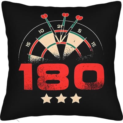 180 Darts Kussensloop, Retro Dartbord Kussenhoes, Vintage Sportspel Decoratie, Zwart Sierkussen voor Gamer Kamer Bar 45x45cm
