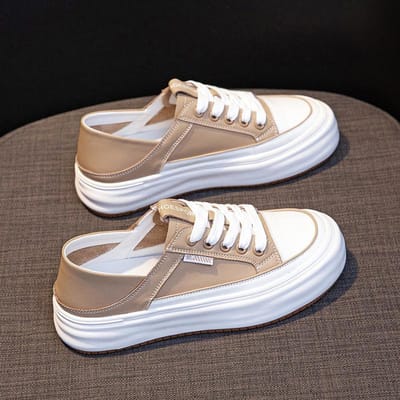 Stap op Hiel Baotou Kleine Witte Schoenen Dames Lente Casual Buitenlaag Instappers Platte Schoenen Studenten Dikke Zool Veterschoenen 40 white