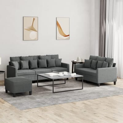 vidaXL - 3-delige - Loungeset - met - kussens - stof - donkergrijs