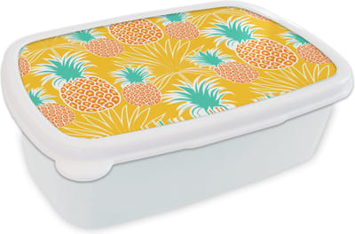 Broodtrommel Wit - Lunchbox - Brooddoos - Jungle - Ananas - Fruit - Design - 18x12x6 cm - Volwassenen