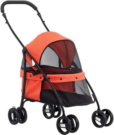 Hondenbuggy Inklapbaar - Pet stroller - Huisdieren wandelwagen - Met luifel – Rood