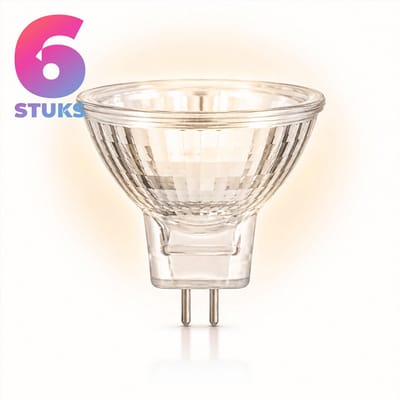 6x Reflector Halogeenlamp GU4 - 50W - Warm Wit Licht (2700K) - 300 lm - 2 jaar - Dimbaar - 12V - MR11